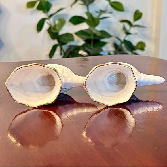 Lenox Cornucopia Mini Vases Set Of 2 Horn Of Plenty Porcelain Gold Rim 1990s 3” - Picture 7 of 9